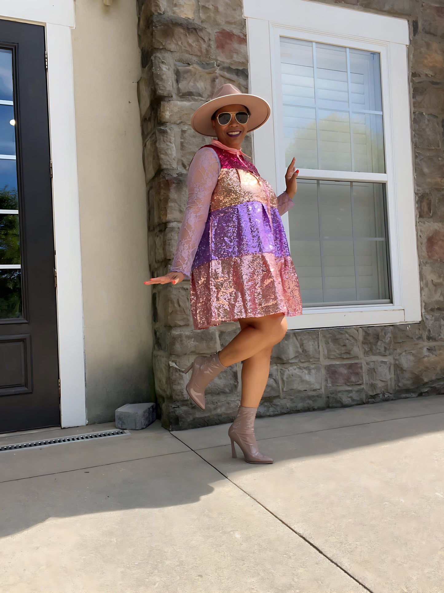 SEQUINS COLORBLOCK MINI DRESS