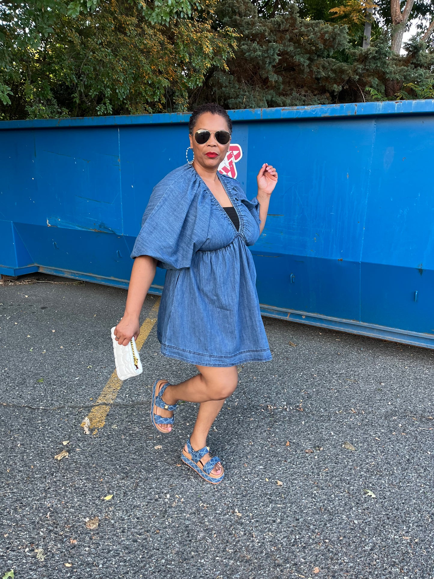 PUFF SLEEVE DENIM DRESS