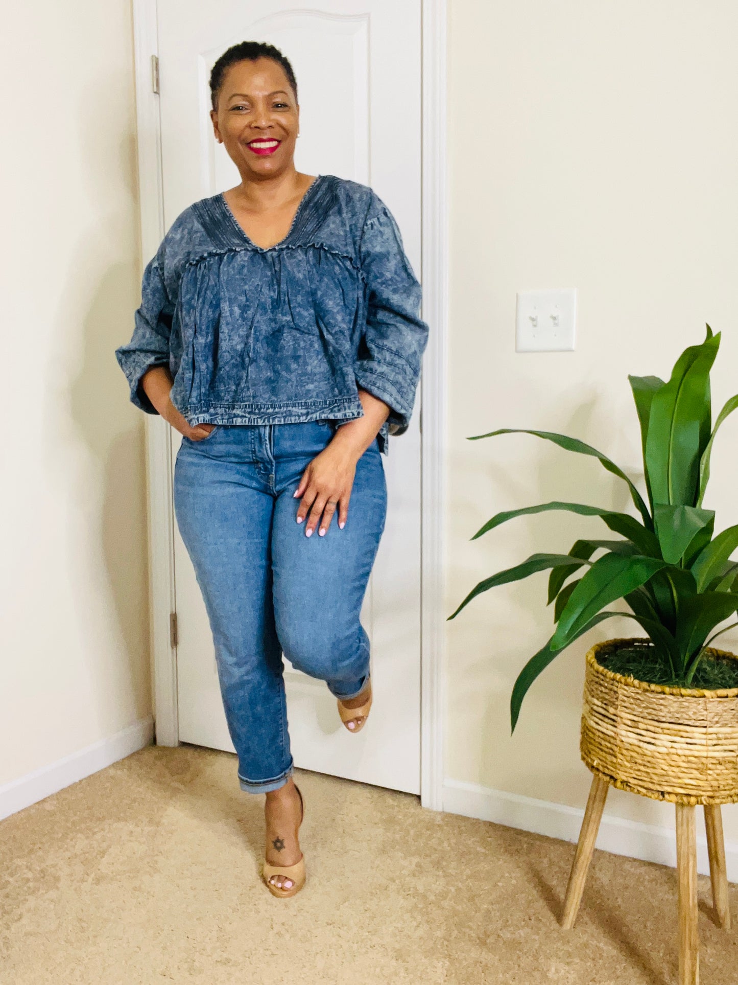 LOVE DENIM LONG SLEEVE BLOUSE