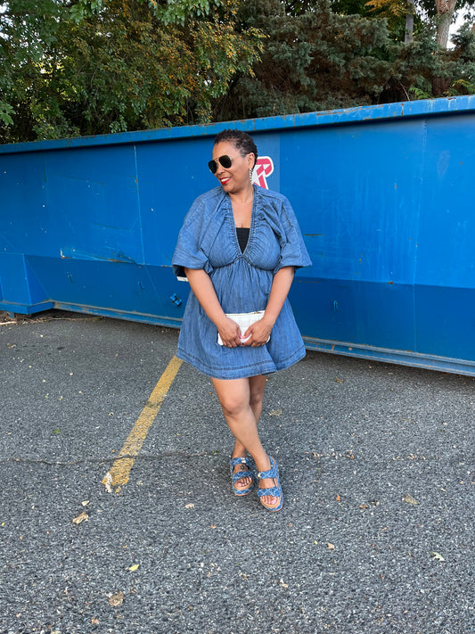 PUFF SLEEVE DENIM DRESS