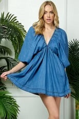 PUFF SLEEVE DENIM DRESS