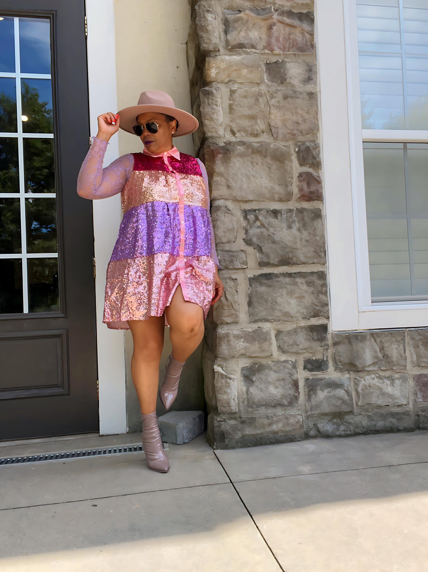 SEQUINS COLORBLOCK MINI DRESS